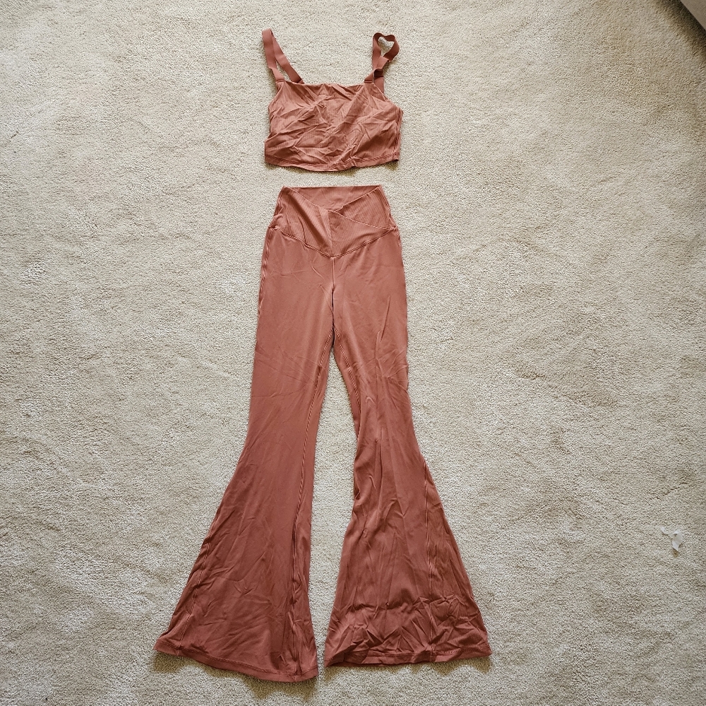 Aerie Medium Pink Crop Top and Flared Leggings Set